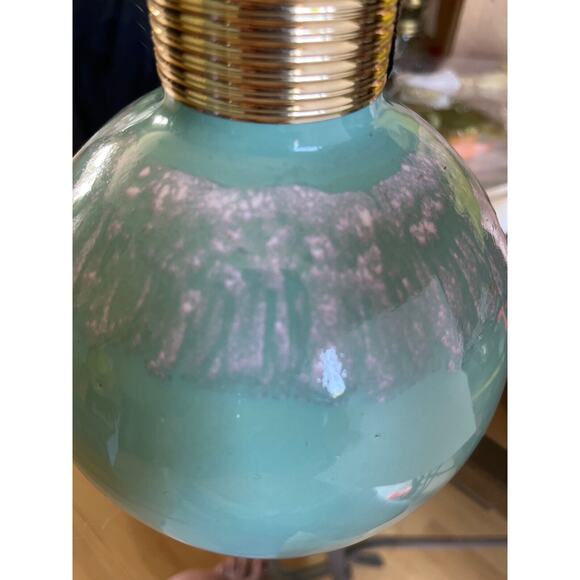 Vintage MCM Seafoam Green Drip Glaze Ceramic Decanter Vase Gold Foil Thread Neck - Picture 7 of 7